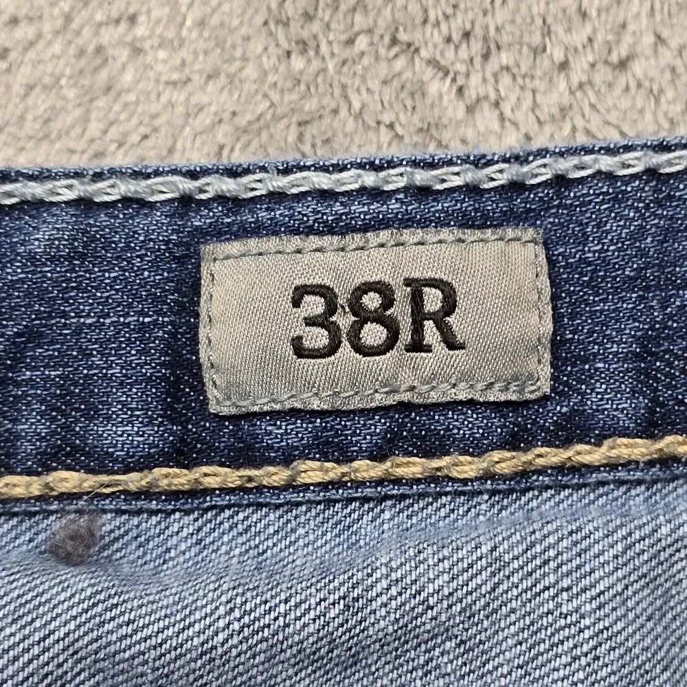 BKE Tyler Mens Distressed Straight Leg Jeans 38R Blue Button Fly ABM4298‎